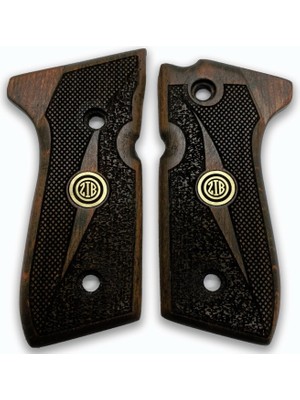Zib Grips Silah Kabzası - Girsan Yavuz 16, Beretta F92 ile Uyumlu - Koyu Kahverengi Renk - Metal Logolu - BRTF92CV002L3