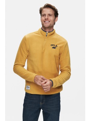Ucla Cornıng Sarı Yarım Fermuarlı Nakışlı Polar Standard Fit Erkek Sweatshirt