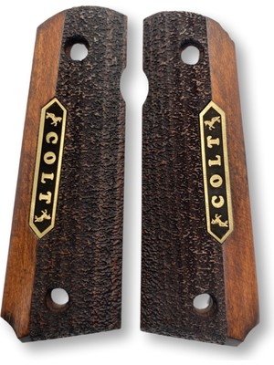 Zib Grips Silah Kabzası - Colt 1911, Girsan Mc 1911 ile Uyumlu - Koyu Kahverengi Renk - Metal Logolu - CLT1911CV032L4