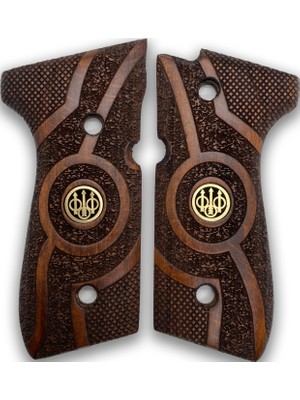 Zib Grips Silah Kabzası - Girsan Yavuz 16, Beretta F92 ile Uyumlu - Koyu Kahverengi Renk - Metal Logolu - BRTF92CV014L2