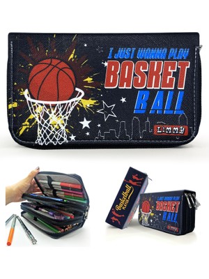 Limmy Kalem Kutusu Basketbol Kawai Organizer Kalemkutu Vegan Deri Üç Bölmeli Kalemlik Siyah