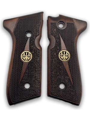 Zib Grips Silah Kabzası - Girsan Yavuz 16, Beretta F92 ile Uyumlu - Koyu Kahverengi Renk - Metal Logolu - BRTF92CV002L1