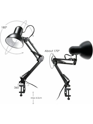 Sekatech Tertial masa lambası 360° hareketli akrobat mengeneli noas köln siyah çalışma masası lambası + ampul