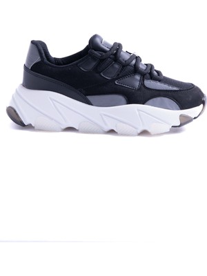 Enodia Milos Siyah  Deri Kalın Tabanlı Sneaker