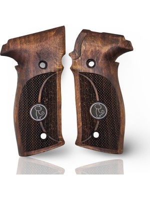 Zib Grips Silah Kabzası - Sigsauer P226 ile Uyumlu - Koyu Kahverengi Renk - Metal Logolu - SSP226CV002L1