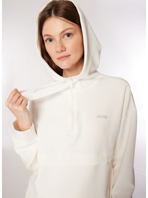 Jeep Kapüşon Yaka Baskılı Ekru Kadın Sweatshırt C4WL-SWT4421