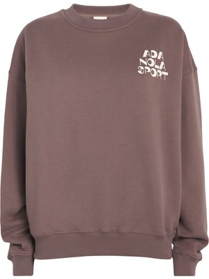 Retro Rahat Sweatshirt Logo Baskılı Yuvarlak Yaka Uzun Kollu Rahat Kesim