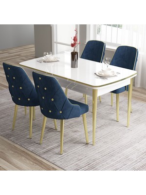 Canisa Tia Serisi Beyaz 80X132 Açılabilir Mdf Mutfak Masa Takımı 4 Sandalye Gold Detay
