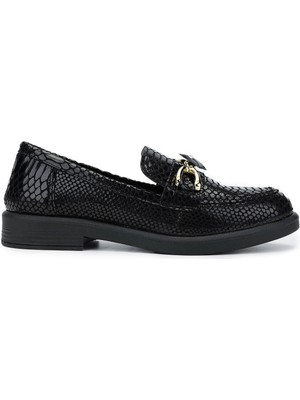 Tamer Tanca Kadın Vegan Siyah Kroko Loafer Ayakkabı 817 01 Bn Ayk SK24-25 Sıyah Kroko