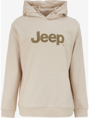 Jeep Kapüşon Yaka Baskılı Bej Erkek Sweatshırt C4WM-SWT4208