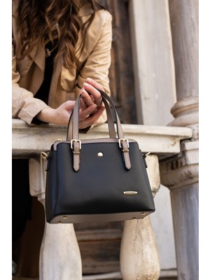 Sanmorris Kadın Uzun Askılı 4 Bölmeli Gold Aksesuarlı Sade Şık Omuz ve El Çantası