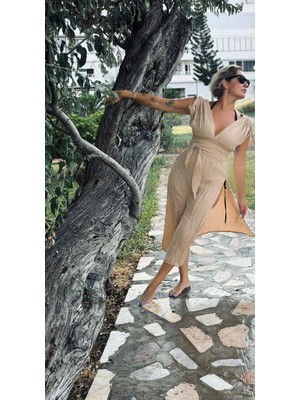 Kadın Müslin Maxi Elbise Camel