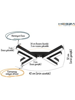 Hegza Lighting Osso (Siyah Kasa, Beyaz Işık) Ledli Modern Plafonyer LED Avize Salon Mutfak Oturma Odası Antre Hol Çocuk Odası LED