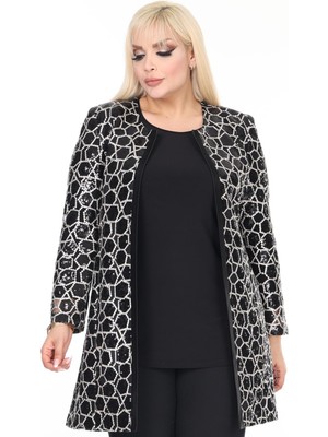 Büyük Beden 3924 Siyah Ceket+Bluz Takım