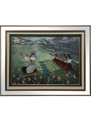 E38 El Işçiliği Malazgirt Savaşı Makine Nakışı Tablo 88 x 68 cm - 6092