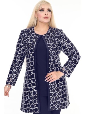 Büyük Beden 3924 Lacivert Ceket+Bluz Takım