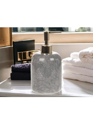 Urestone Home Mermer Gri Sıvı Sabunluk-Mermer Banyo Seti Sıvı Sabunluk