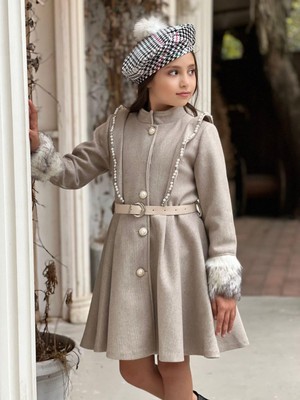 Uğurböceğiçocuk Kız Çocuk Kaban Kazayağı Desenli 4 Parça Kış Takımı Şık ve Sıcak