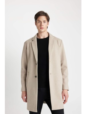 DeFacto Erkek Vizon Relax Fit Ceket Yaka Düğmeli Cepli Kaşe Kaban Parka Y8903AZ24AU