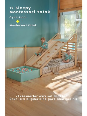 Mamatoyz Sleepy Montessori Karyola ve arka aksesuarlar (Masa + Yazı Tahtası + Salıncak)