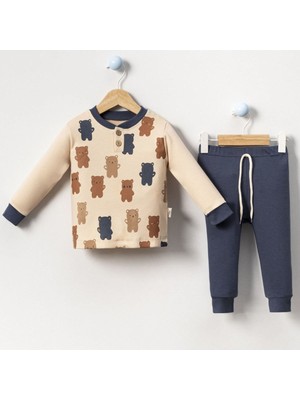 Erkek Bebek Kahverengi Lacivert Ayıcık Desenli 2'li Takım - 1014710