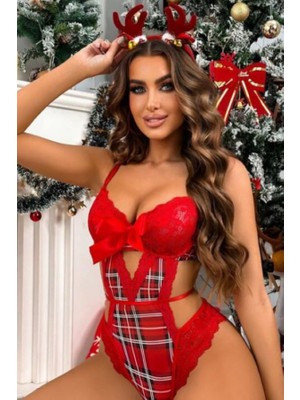 Succy Yılbaşı Özel Konsept Kutuda  Giyim Ekose Desenli Babydoll