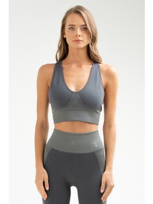 Speedlife Füme Slim Fit Açık Yaka Kadın Seamless Sporcu Sütyeni Bra SSF0014