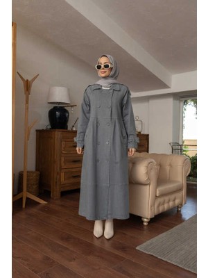 Neways Kadın Süs Pileli Denim Ceket Gri Renk  Polyester Şık ve Rahat 6632-REGLAN