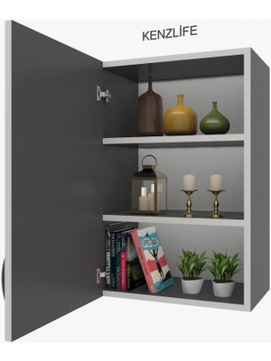 Kenzlife mutfak dolabı irem  090.060.32 gri  2 raflı kapaklı  ofis banyo kiler evrak kitaplık