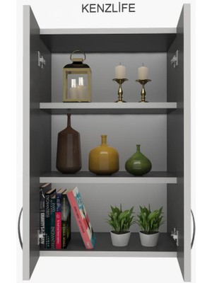 Kenzlife mutfak dolabı idil  090.040.32 gri 2 raflı kapaklı  ofis banyo kiler evrak kitaplık