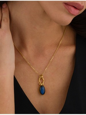 Ricco Jewellery 14 K Gold Kaplama 925 Ayar Gümüş El Yapımı Labradorite Kolye