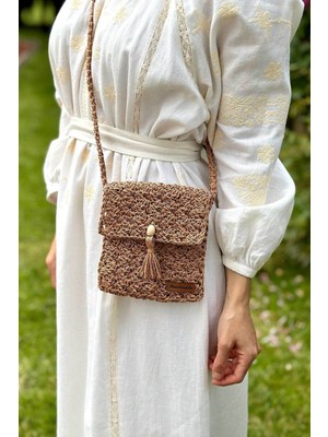 Rafya Örgü Telefon Çantası Küçük Çanta Telefon Askısı Hasır Çanta Çapraz Askılı Çanta Cüzdan Kartlık