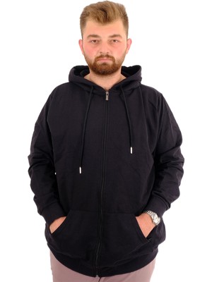 Mode Xl Büyük Beden Erkek Sweatshirt Kapüşonlu Fermuarlı Recycle B24547 Siyah