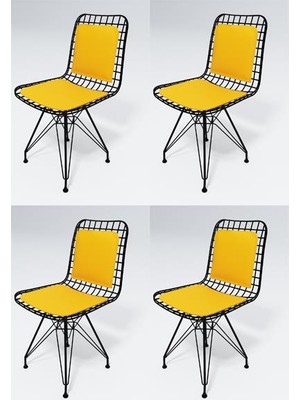 Knsz kafes tel sandalyesi 4 lü mazlum syhsrı sırt minderli ofis cafe bahçe mutfak