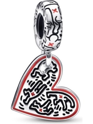 Hector Co Jewellery Keith Haring™ x Line Art People Heart Sallantılı Charm 925 Ayar Gümüş