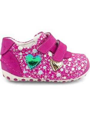 Hakiki Deri Fuşya Kalp Desenli Kız Çocuk Bot