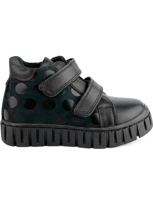 Hakiki Deri Siyah Puantiyeli Kız Çocuk Bot