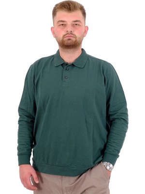 Mode Xl Büyük Beden Erkek Polo Yaka Sweatshirt Nakışlı U24340 Nefti