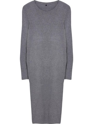 FRM Kadın Moda Şık Maxi Boy Dik Yaka Regular Triko Premium Iplik Özel Iplik Elbise