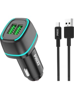 Force QCC571M Çift Çıkışlı Fast Micro USB Kablolu Araç Şarj Cihazı