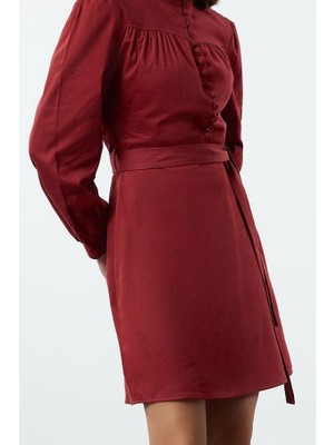 Ersefa Moda Stil Regular Dik Yaka Mini Boy Düz Dokuma Elbise