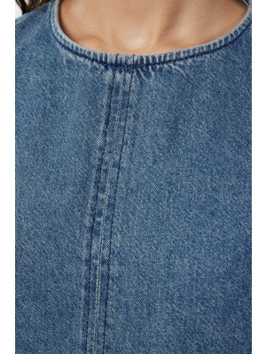 Ersefa Moda Stil Denim Bisiklet Yaka Mini Boy Oversize Elbise