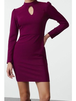 Ersefa Moda Stil Regular Dik Yaka Mini Boy Dokuma Yaka Detaylı Dokuma Elbise