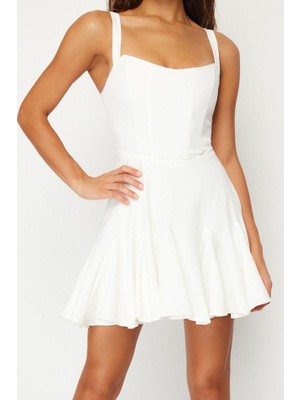 Ersefa Moda Fitted Kalp Yaka Mini Boy Bridal Astarlı Korse Detaylı Biyeli Dokuma Kısa Abiye Gece Elbise