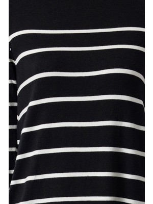 Ersefa Moda Stil Regular Bisiklet Yaka Midi Boy Premium Iplik Özel Iplik Triko Basic Çizgili Elbise