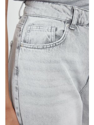 FRM Kadın Moda Şık Kot Pantolon Geniş Paça Uzun Boy Denim Gri Yüksek Bel Ekstra Palazzo Jeans