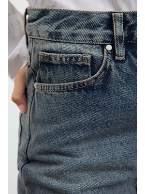 FRM Kadın Moda Şık Kot Pantolon Geniş Paça Uzun Boy Denim Mavi Yüksek Bel Jeans