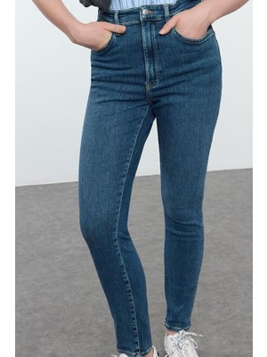 Ersefa Stil Kadın Moda Denim Kot Pantolon Uzun Dar Paça Mavi Yüksek Bel Skinny Jeans