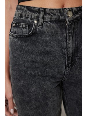 Ersefa Stil Kadın Moda Denim Kot Pantolon Regular Dar Paça Yüksek Bel Mom Jeans