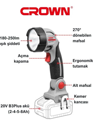 Crown Akülü LED Fener 20V-SOLO CT26008HX Li-Ion Akülü Şarjlı Çalışma Işığı